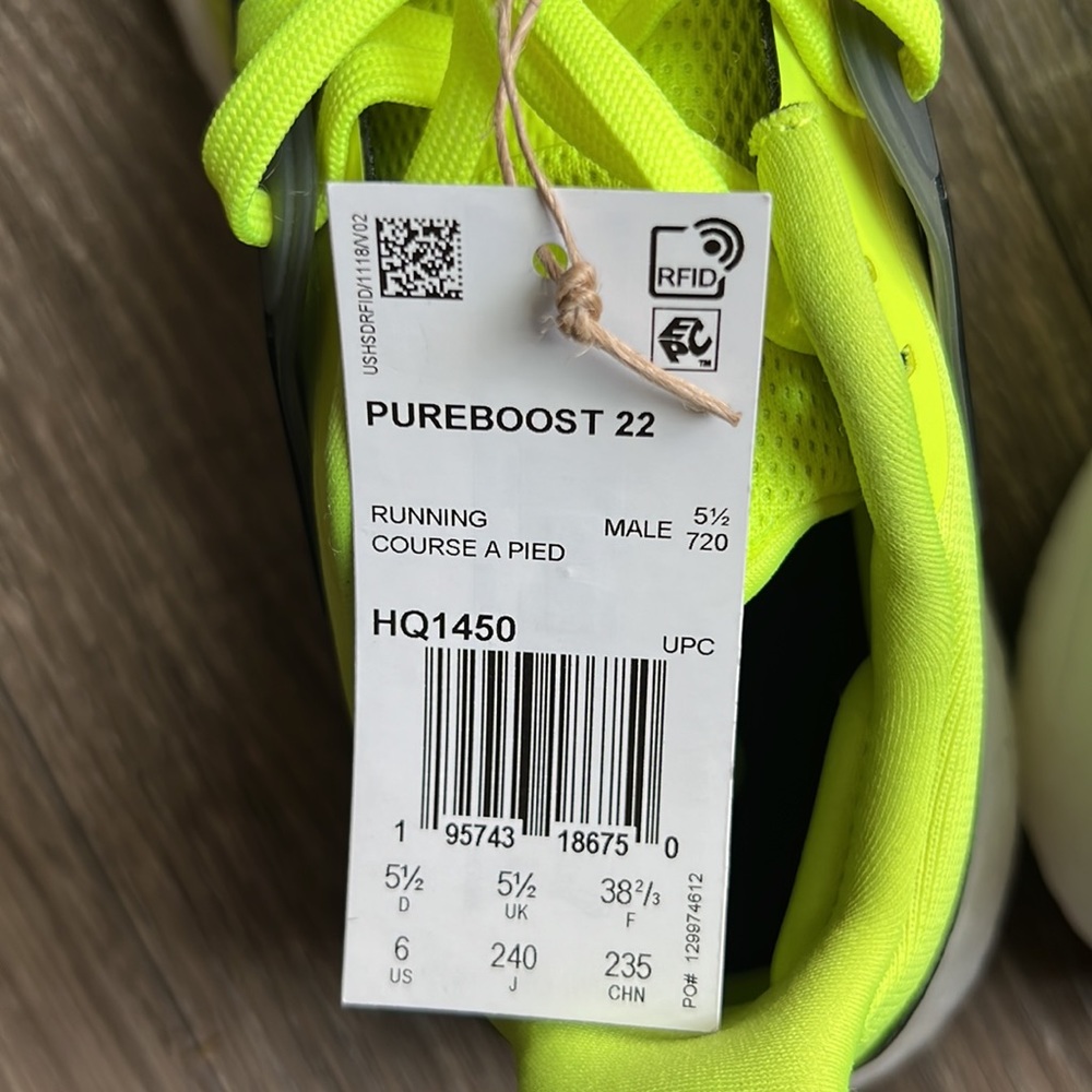 NWT Adidas Pureboost 22 Solar Yellow Sneakers - Picture 6 of 7